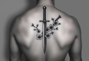 Dagger with cherry blossoms feminine but not cartoon like for forearm tattoo idea