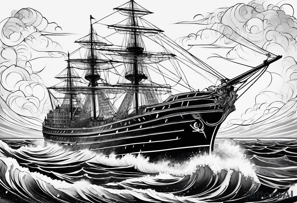 ship in ocean tattoo idea