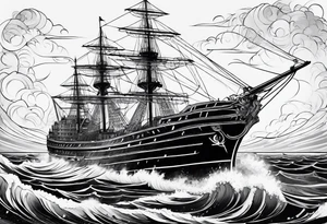 ship in ocean tattoo idea