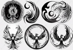 Phoenix rising blending in circles tattoo idea
