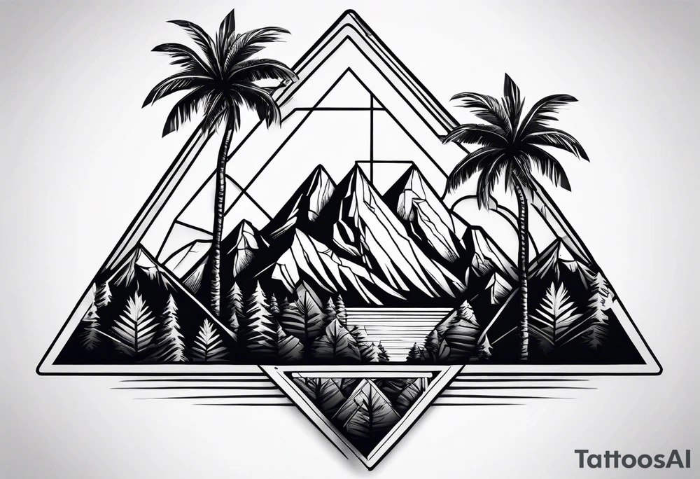 Mountains in a triangle with palm trees tattoo idea