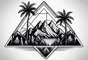 Mountains in a triangle with palm trees tattoo idea