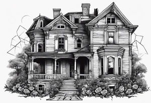 abandoned old house, broken sword, roses, тату рукав tattoo idea