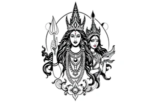 Lord Shiva, Godess Kali, Godess Lilith with the moon phases in the background tattoo idea