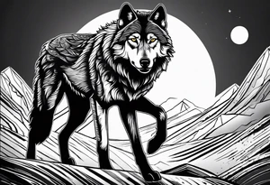 strength, small, running young wolf, elegant, sun, lenghty tattoo idea