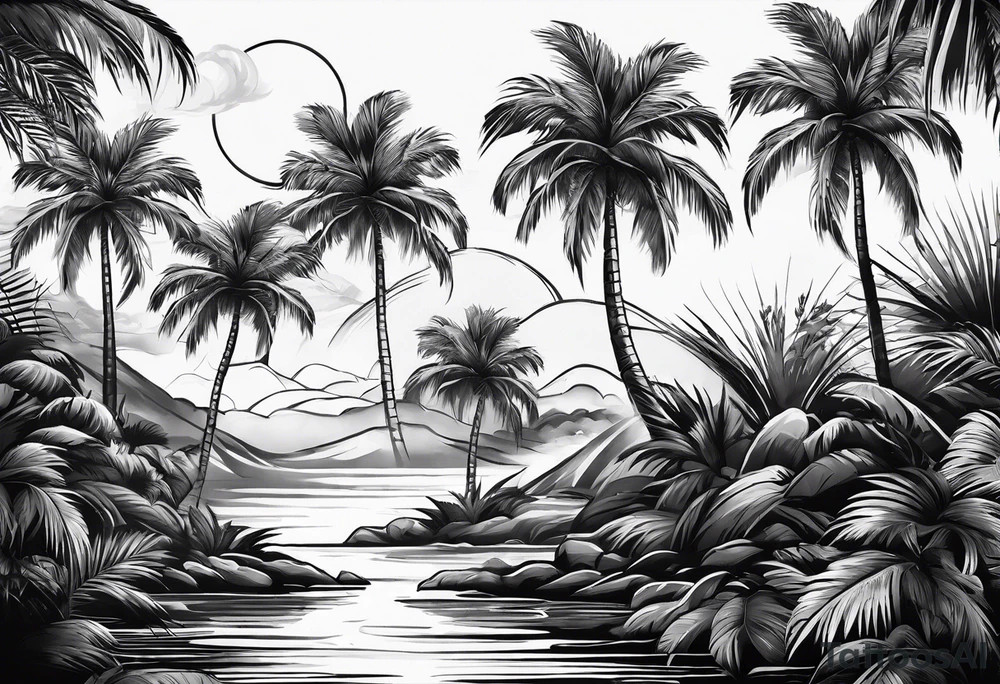 Palm tree arm sleeve tattoo idea