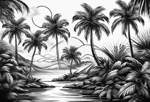 Palm tree arm sleeve tattoo idea