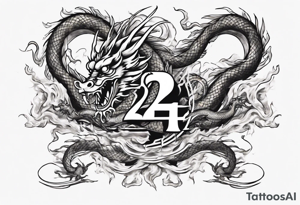 Number 24 with a Chinese dragon around it tattoo idea