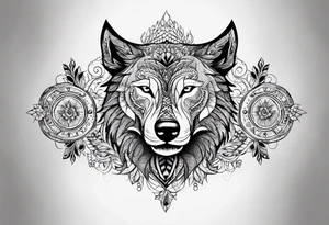 leg sleeve with mandela patterns and a wolf tattoo idea