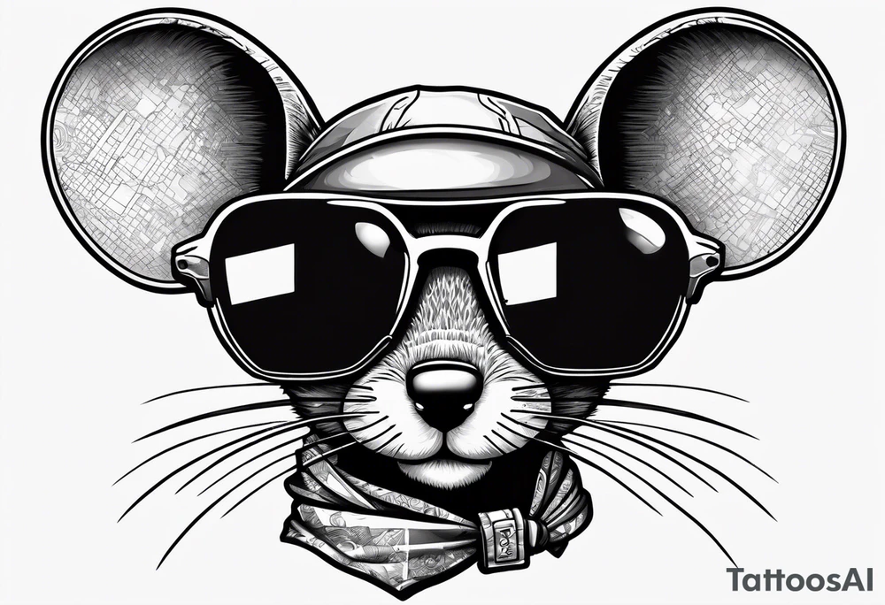 Mouse in sunglasses holding a bomb 8 bit style tattoo idea