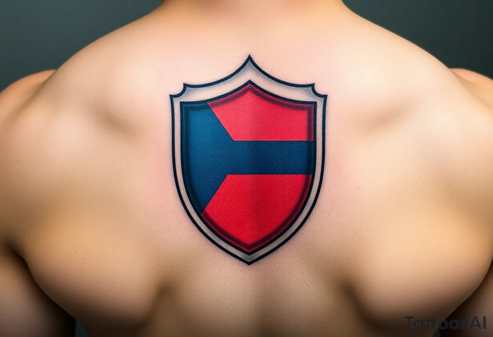 A Czech flag inside a shield emblem, with metallic textures enhancing its strength and durability tattoo idea