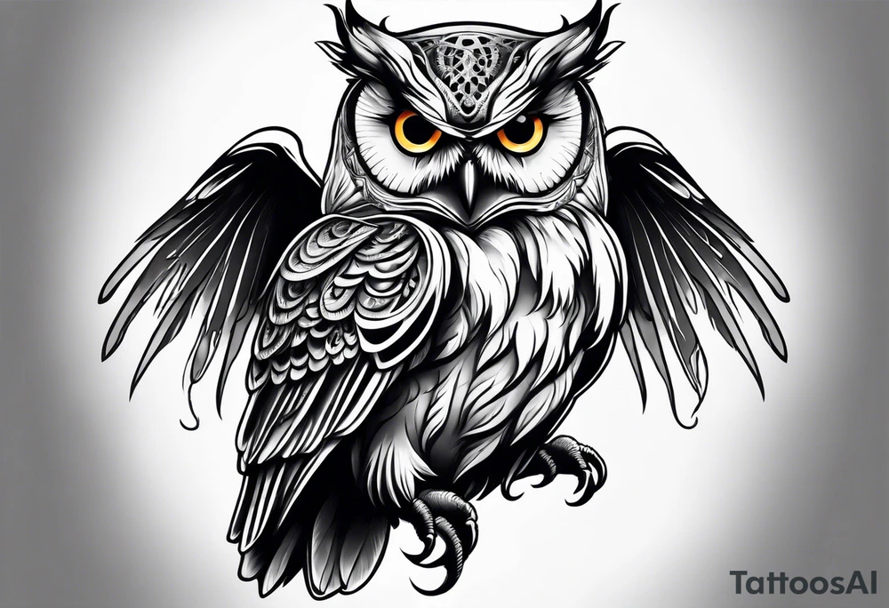 owl dressed up as a ghost tattoo idea