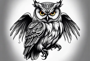 owl dressed up as a ghost tattoo idea