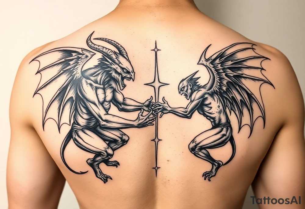 Demons vs angels fighting tattoo idea