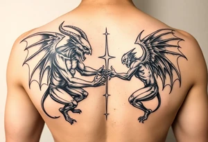 Demons vs angels fighting tattoo idea