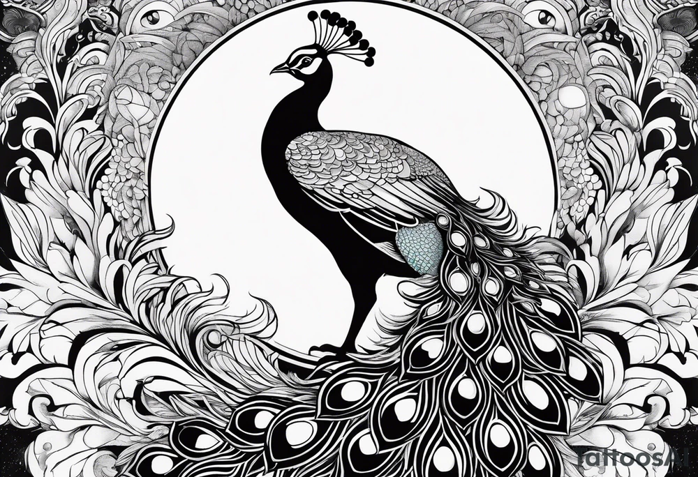 beautiful peacock with moon tattoo idea