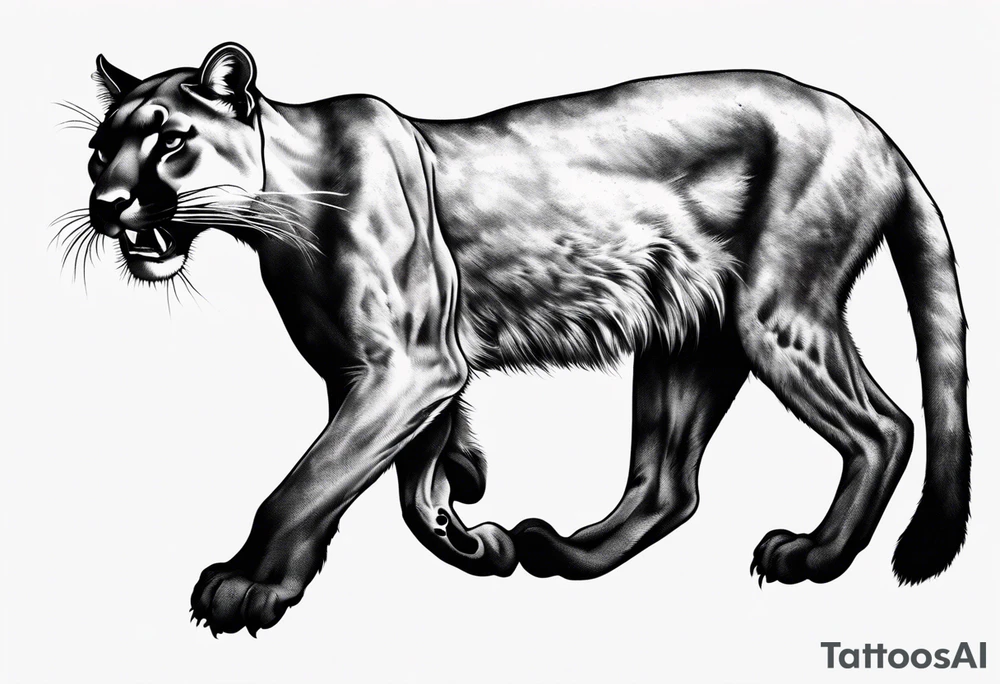 A black vicious puma walking but looking to the side, seen from above tattoo idea
