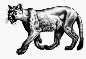 A black vicious puma walking but looking to the side, seen from above tattoo idea