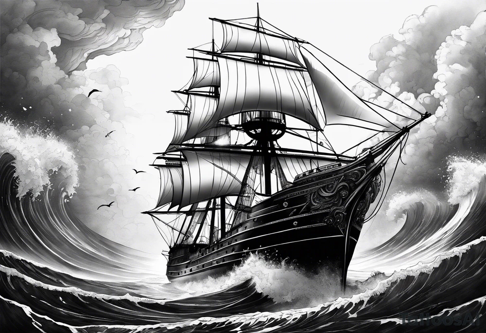 ship in ocean tattoo idea