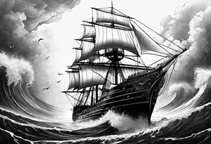 ship in ocean tattoo idea