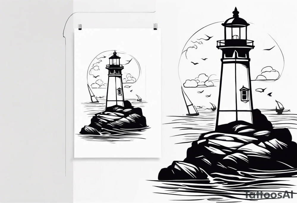 farol no oceano em mar agitado com desenho bem delicado tattoo idea