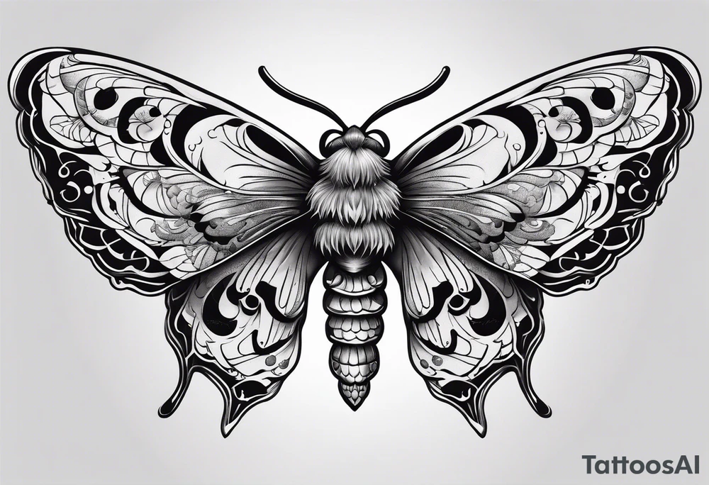Death moth traditional with vertical design for shin tattoo idea