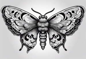 Death moth traditional with vertical design for shin tattoo idea