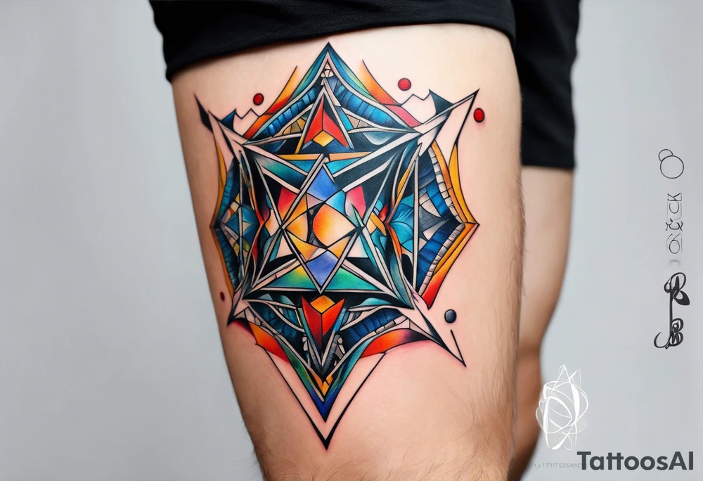 knee tattoo with unicursal hexagram tattoo idea