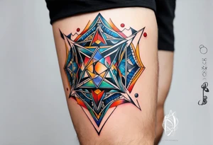 knee tattoo with unicursal hexagram tattoo idea