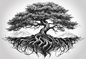 A tree with roots, where the roots have the Last Name Blanco intertwined. tattoo idea