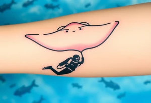 Manta ray silhouette above, scuba diver underneath, water backround tattoo idea