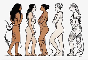 The stages of human evolution but with women from history in a line tattoo idea