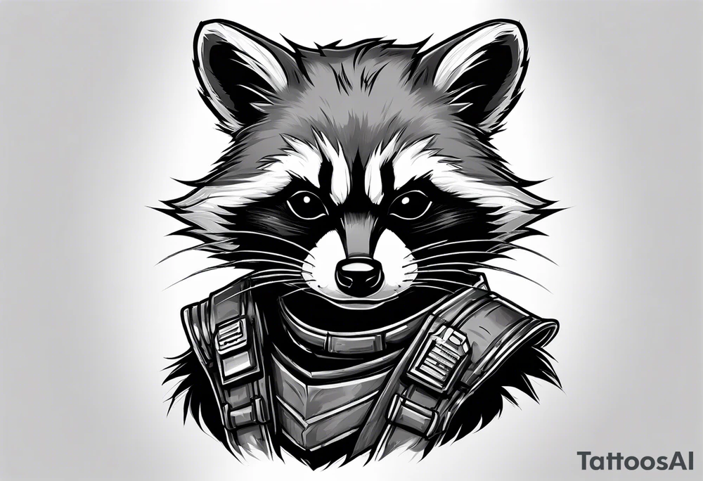 Rocket raccoon sitting with a small black  house cat tattoo idea