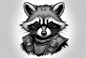 Rocket raccoon sitting with a small black  house cat tattoo idea