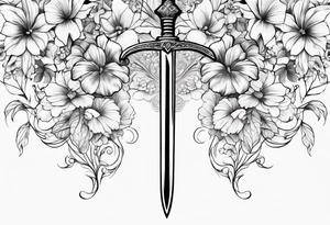sword
sword true flower 
fine line
gentle
thin lines
floral design tattoo idea