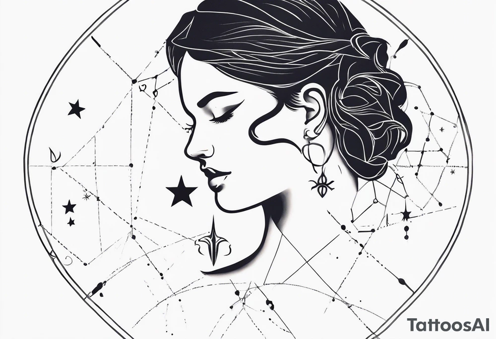 Múltiple constellation (cancer, virgo, scorpio), fine lines, no flowers tattoo idea