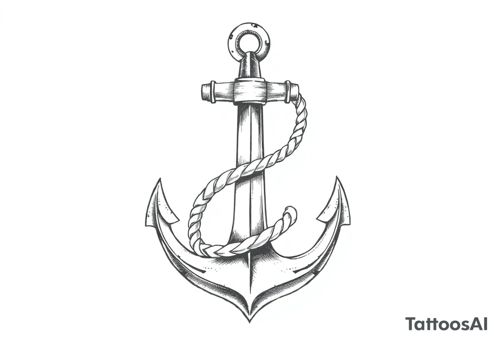 weathered anchor wrapped in nautical rope with sea waves tattoo idea
