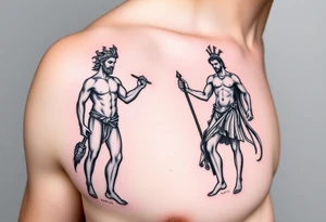 dionysos and apollo standing opposed to each other tattoo idea