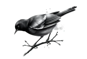 Male European Blackbird on a branch tattoo idea tattoo idea