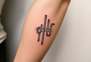 symetrical, vertical System of thin pipes that transitions gradually from the end into thick, widespread veins of forearm tattoo idea