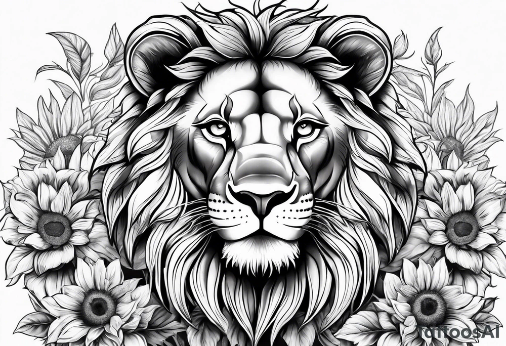 Half female lion half sunflower tattoo idea