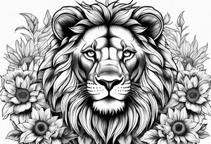 Half female lion half sunflower tattoo idea