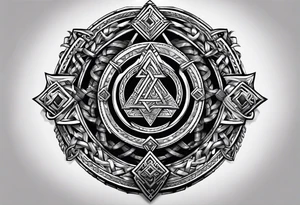 Valhalla sword shield axe Valknut chains tattoo idea