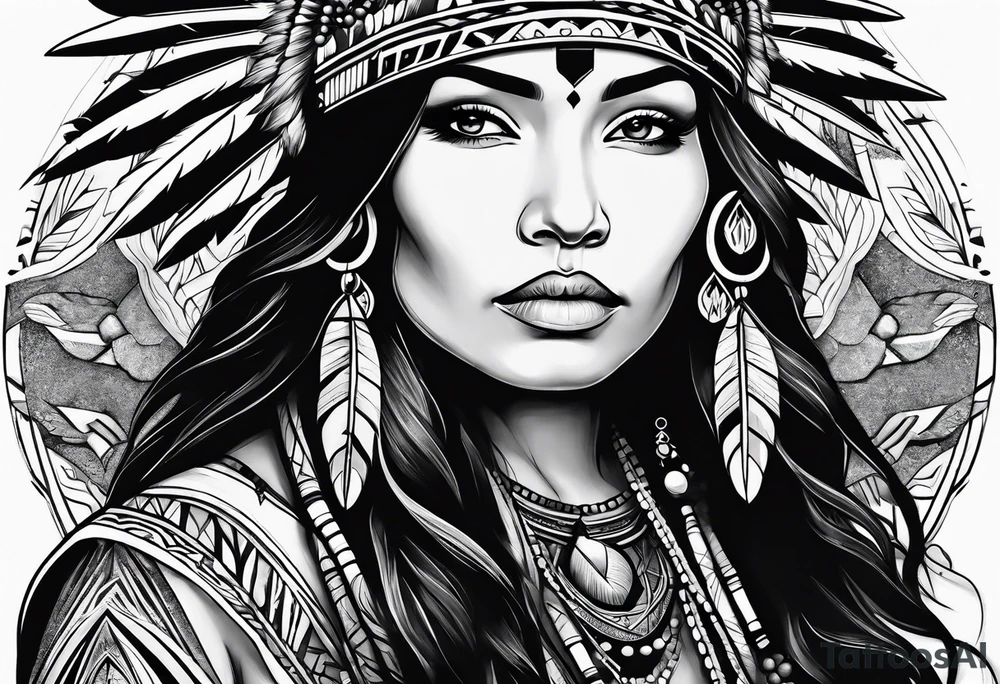 Native American woman in nature tattoo idea