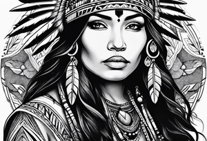 Native American woman in nature tattoo idea