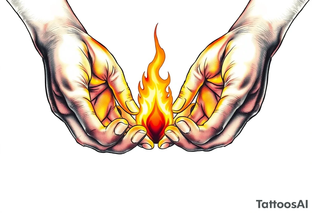 Fire between hands tattoo idea