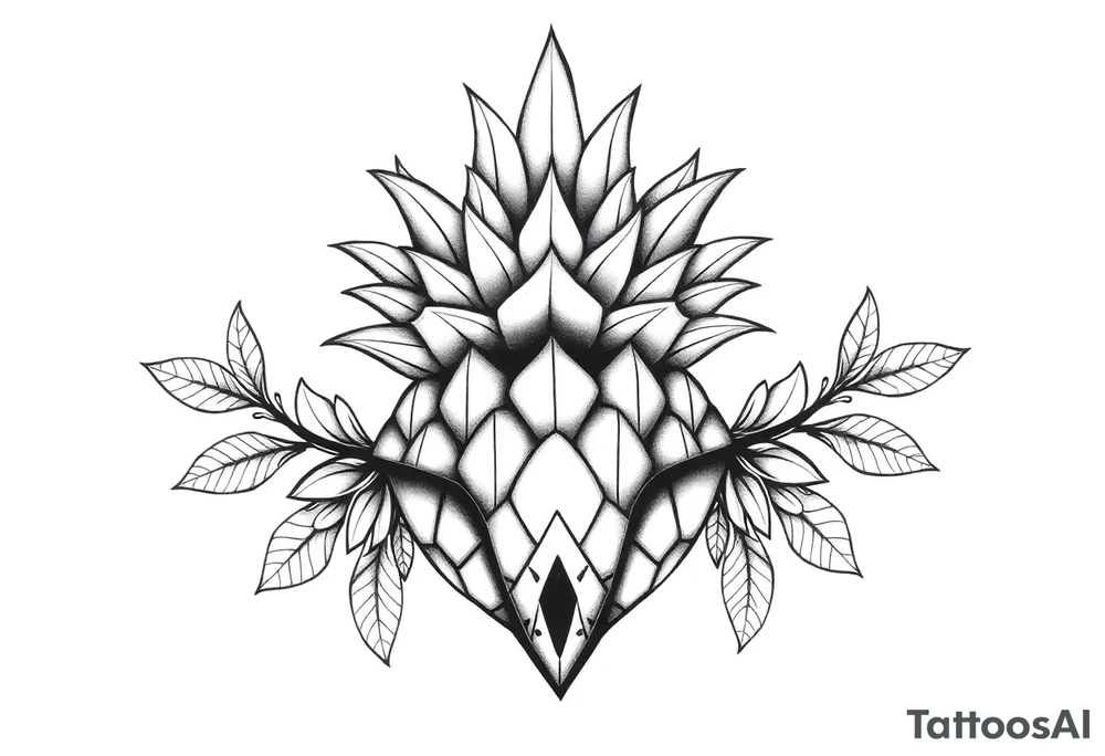 Bushy crown pineapple vagina, design to go over vagina , erotic vagina area design, anus to be at the bottom tattoo idea