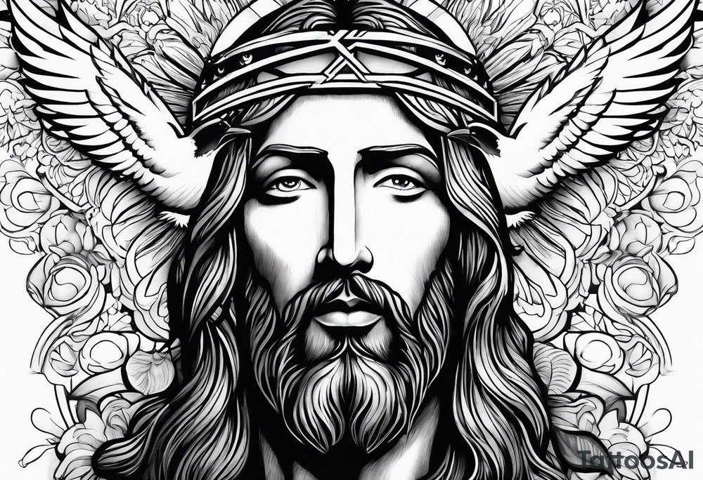 Jesus christ face with white birds tattoo idea