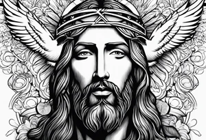 Jesus christ face with white birds tattoo idea