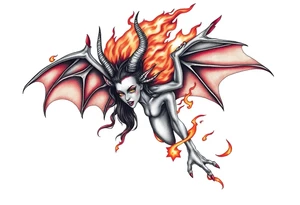 Female demon in the flame tattoo idea